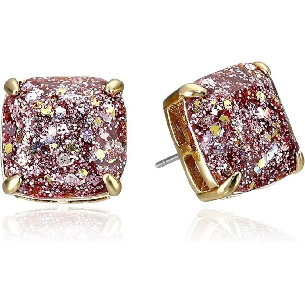 Kate Spade New York ♠️ something sparkly rose gold glitter square studs - Picture 4 of 7